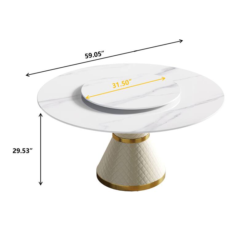 59" Modern Marble Dining Table Round Dining Table with Lazy Susan