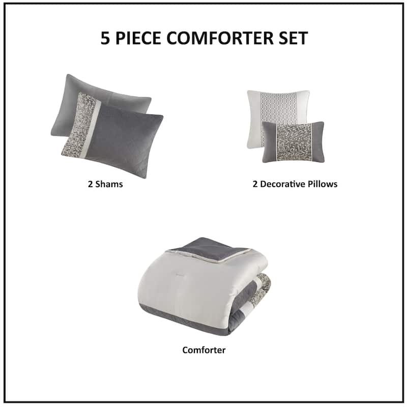 Madison Park Willow 5 Piece Textured Jacquard Stripe Comforter Set with Throw Pillows