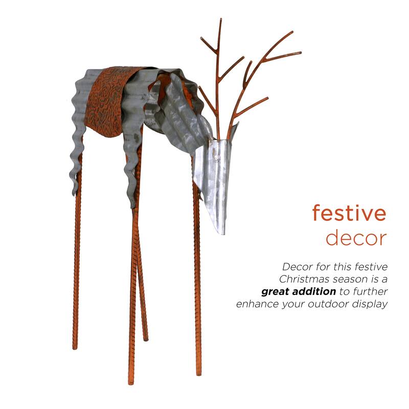 Alpine Corporation Outdoor Metal Rustic Reindeer Lawn Christmas Holiday Decoration - Silver