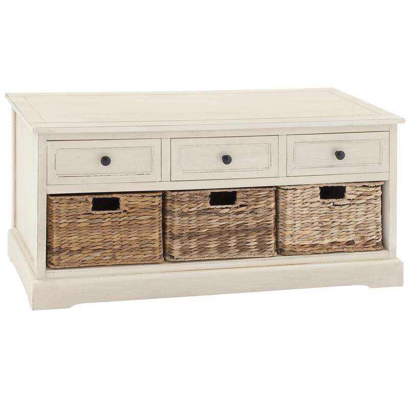 Cream, Teal, White or Brown Wood 2 Baskets and 1 Drawer Storage Unit - 16 x 13 x 28