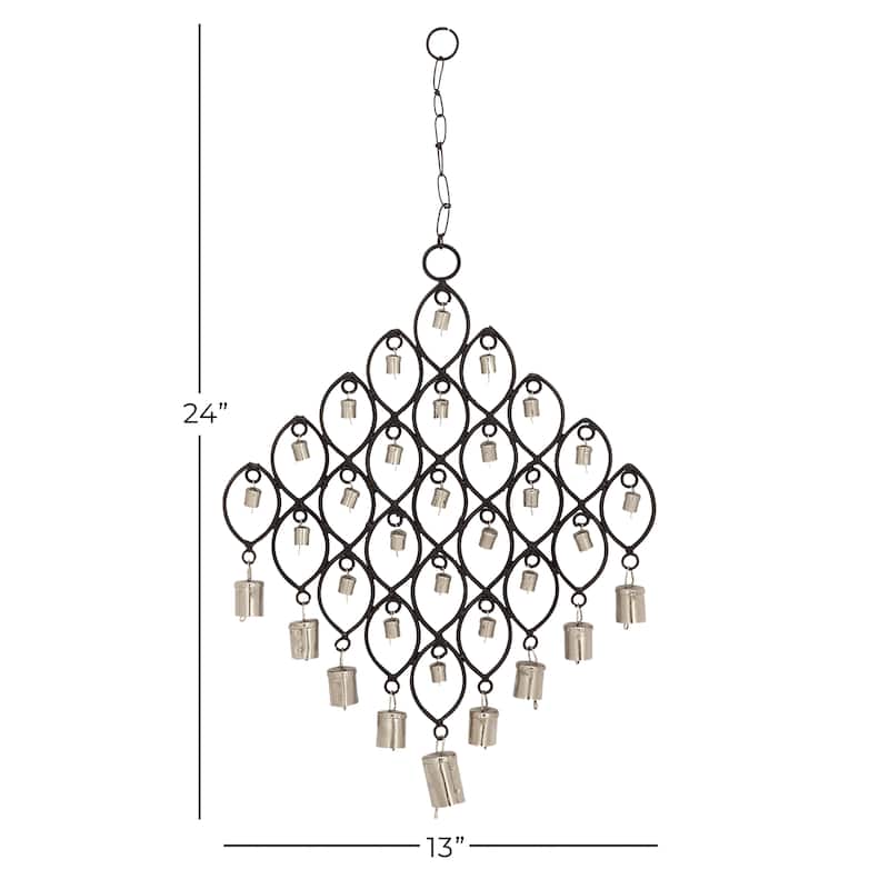 Black Metal Windchime with Bells and Chain Ring Hanger