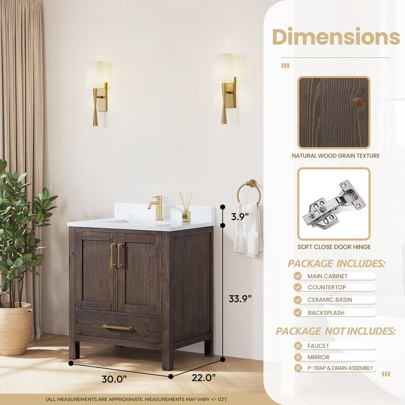 Shannon Bath Vanity with Composite Stone Countertop without Mirror
