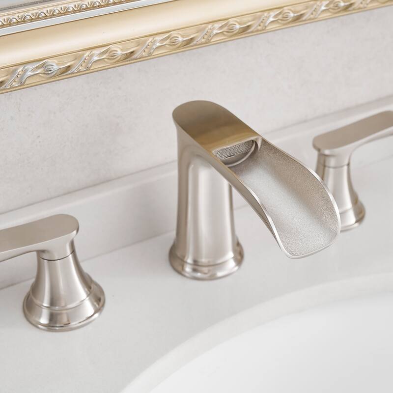 Double Handle Three-Hole Bath Waterfall Faucet with Drain