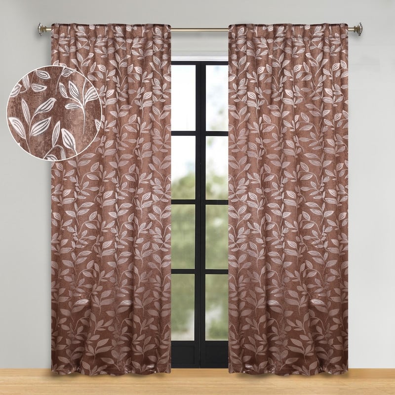 Superior Leaves Machine Washable Room Darkening Curtains with Back Tabs, Set of 2