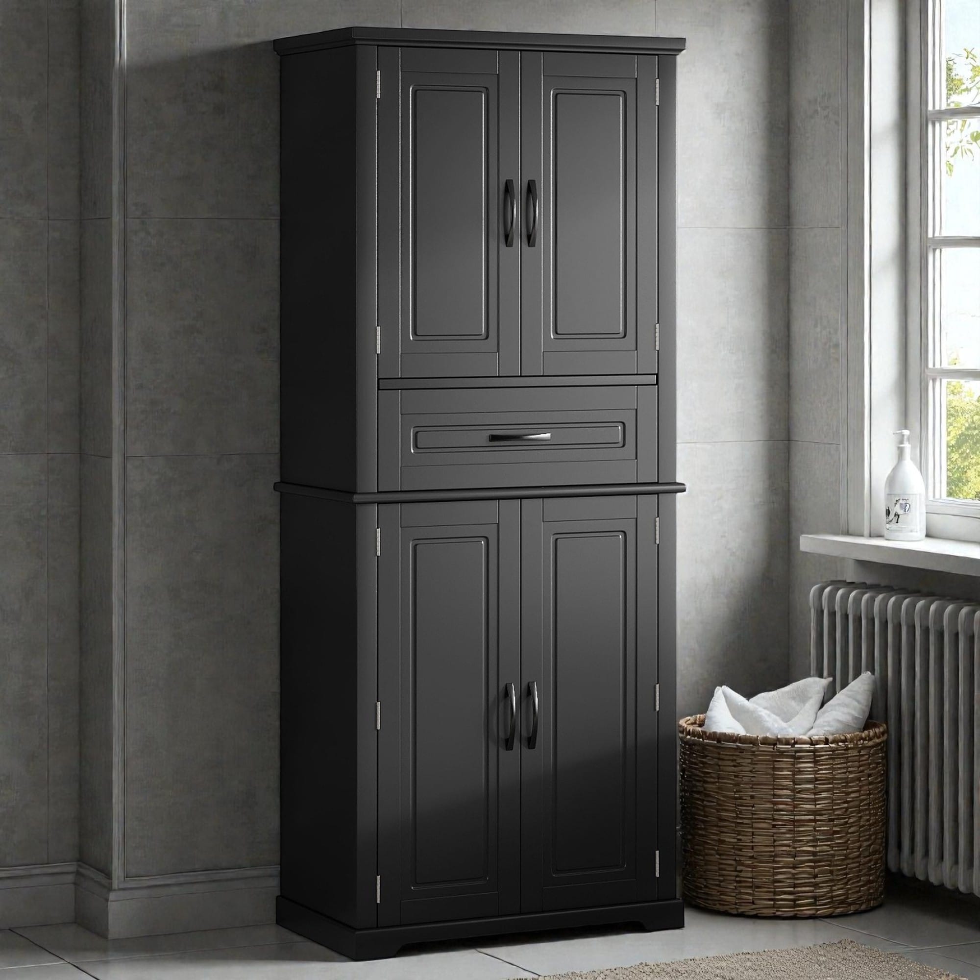 Bathroom Storage Cabinet with Adjustable Shelf and Drawer, Freestanding MDF Bathroom Organizer with Doors