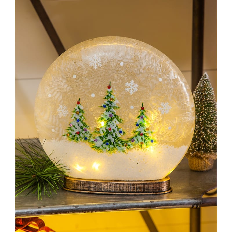 Glass Hand Painted Christmas Trees LED Disc Globe