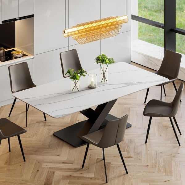 Dorothy Modern Rectangular Sintered Stone White Dining Table with Black ...