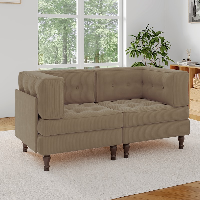 Modular Corduroy Corner Sectional Sofa Couch Set with Tufted Cushion - Camel
