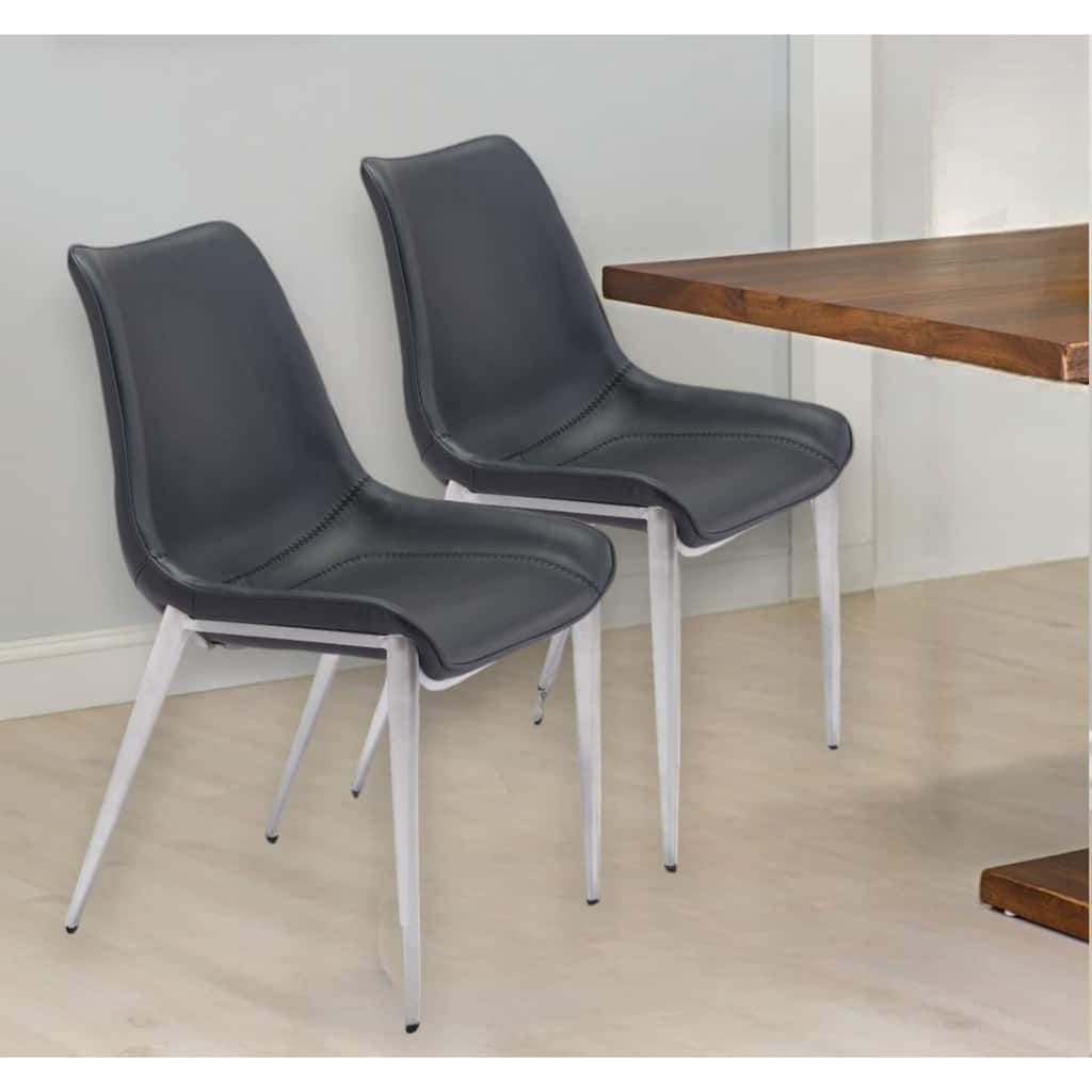 Set of 2 Solid Back Dining Chairs with Legs and Floor Protectors - 21.3” x 23.6” x 35.4”