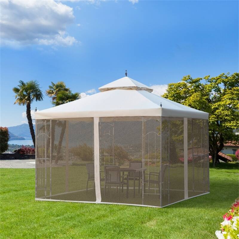 Polyester Steel Outdoor Gazebo with Shelves and Netting