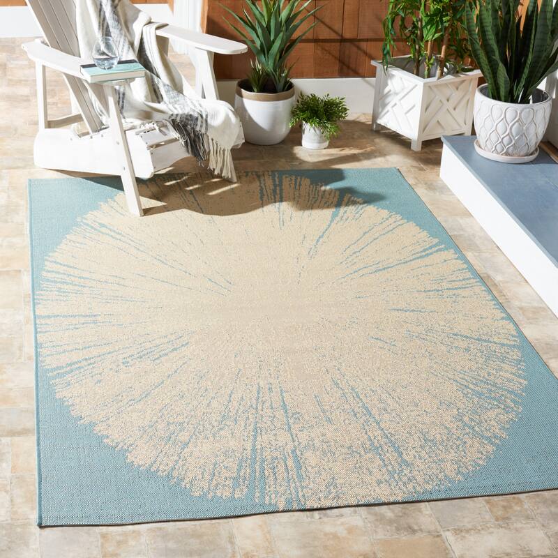 SAFAVIEH Courtyard Roksanda Waterproof Transitional - Dark Grey/Beige Rug
