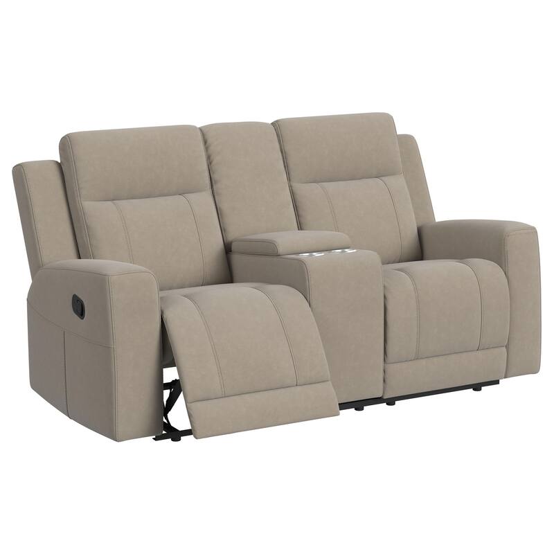 Krio Manual Recliner Loveseat, 71 Inch Modern Taupe Brown Faux Leather