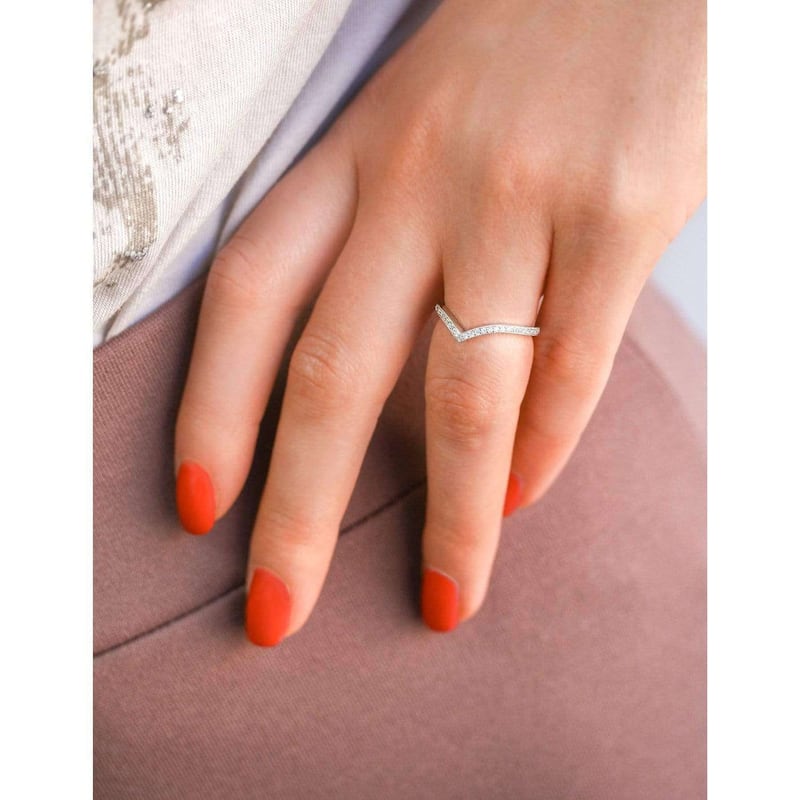 Kobelli 0.17 Carats Lab Grown Diamond 14k Solid Gold Chevron V-Shape Venus Wedding Ring (DEF/VS)