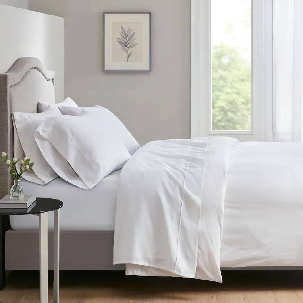 4pc King 700 Thread Count Cotton Sateen Weave Sheet Set White Bed