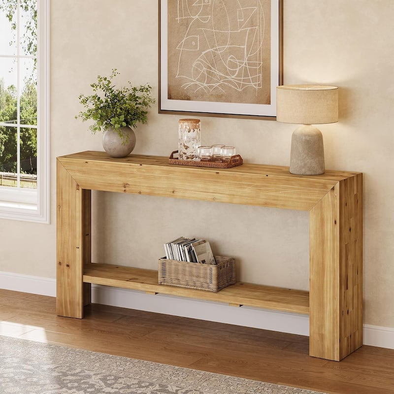 63-Inch Solid Wood Entryway Table for Entryway, Living Room, Hallway, Natural