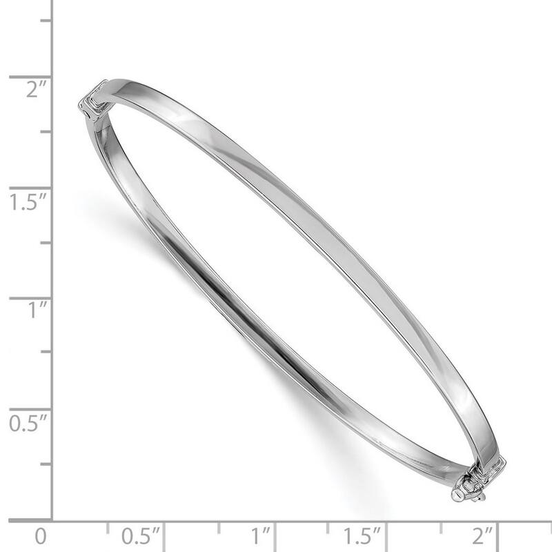 Curata 3mm 14k White Polished Hinged Cuff Stackable Bangle Bracelet- 7 Inch