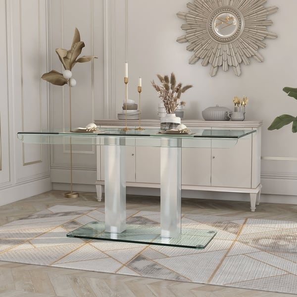 slide 2 of 8, Furniture of America Maza 59-inch Silvertone Metal/Glass Dining Table