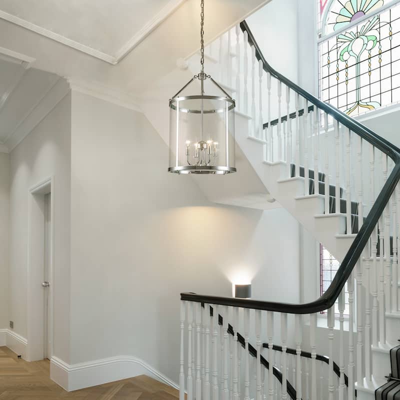 4 - Light Farmhouse Lantern Glass Drum Chandelier for Entryway