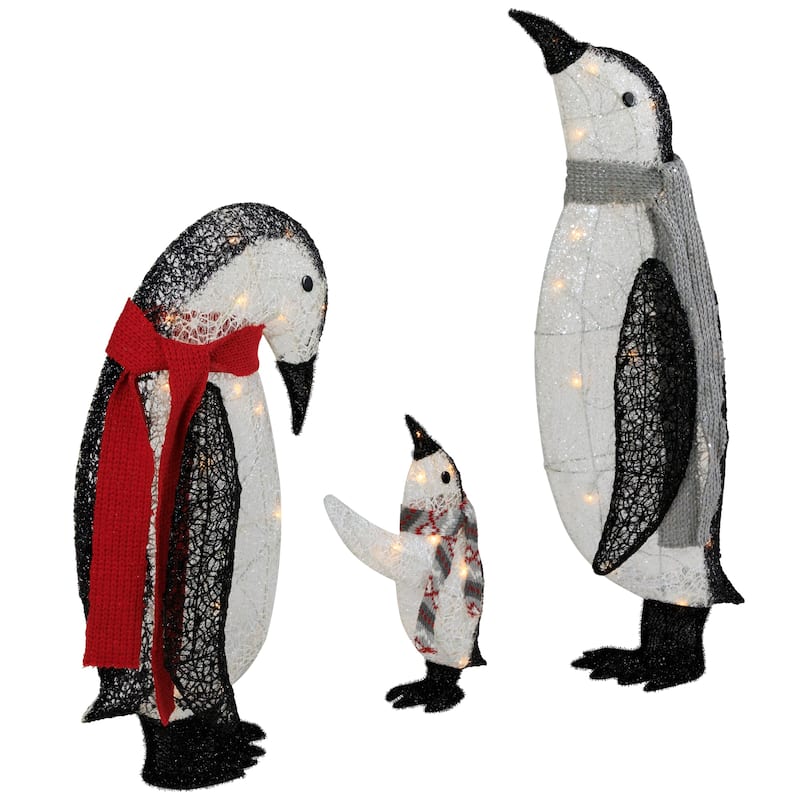 3D Lighted Winter Penguin Family Outdoor Christmas Yard Decoration - 31.5" - Set of 3 - 31.5