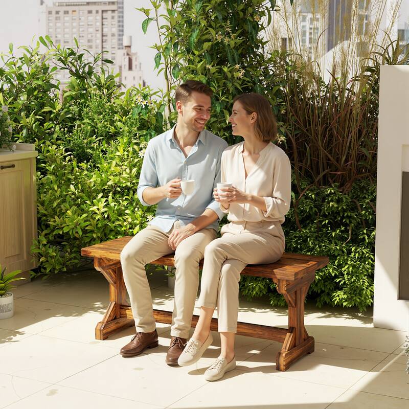 Outsunny Outdoor Wooden Bench, 2-Person Rustic Patio Garden Bench Seat, Backless Outdoor Loveseat