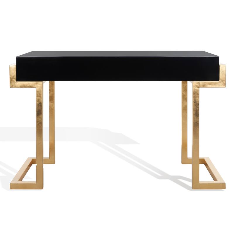 SAFAVIEH Couture Quyen Gold Leaf Black Lacquer 2-Drawer Storage Desk