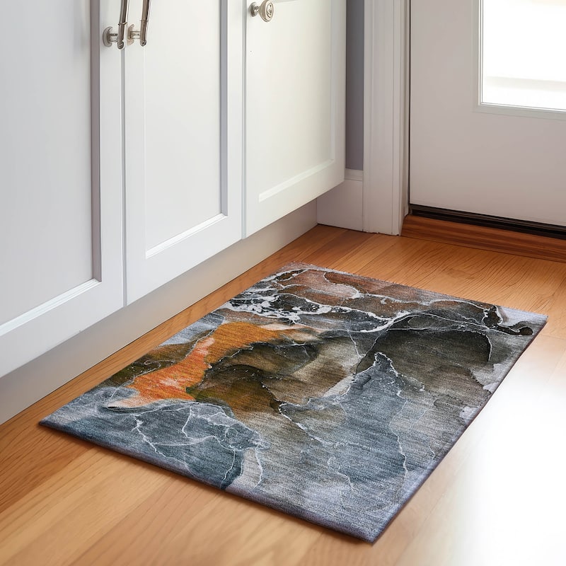 Premium Washable Super Soft Abstract Contemporary Mayfield Rug - Orange - 1' 8" x 2' 6" - Rectangle