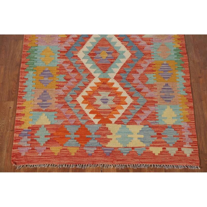 Reversible Kilim Area Rug Flatweave Wool Foyer Carpet - 3'4"x 5'0"