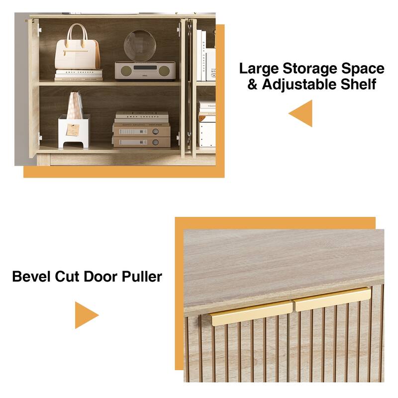 Anmytek Modern 4-Door Wood Buffet Sideboard 55" Wide Rectangular Storage Cabinet with Adjustable Shelves