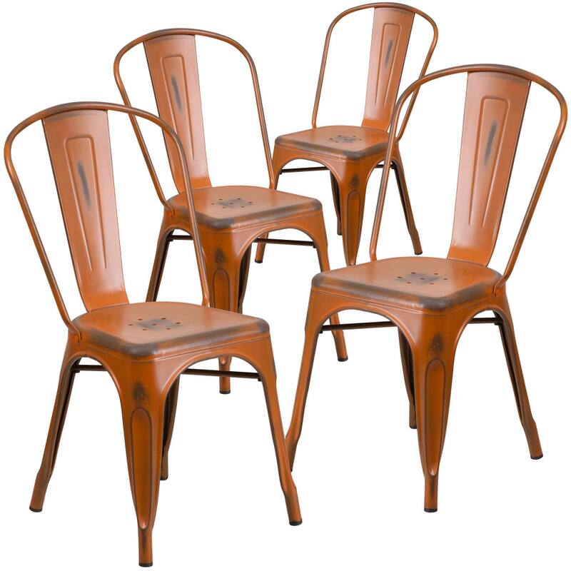 Distressed Metal Indoor-Outdoor Stackable Chair - Kitchen Furniture
