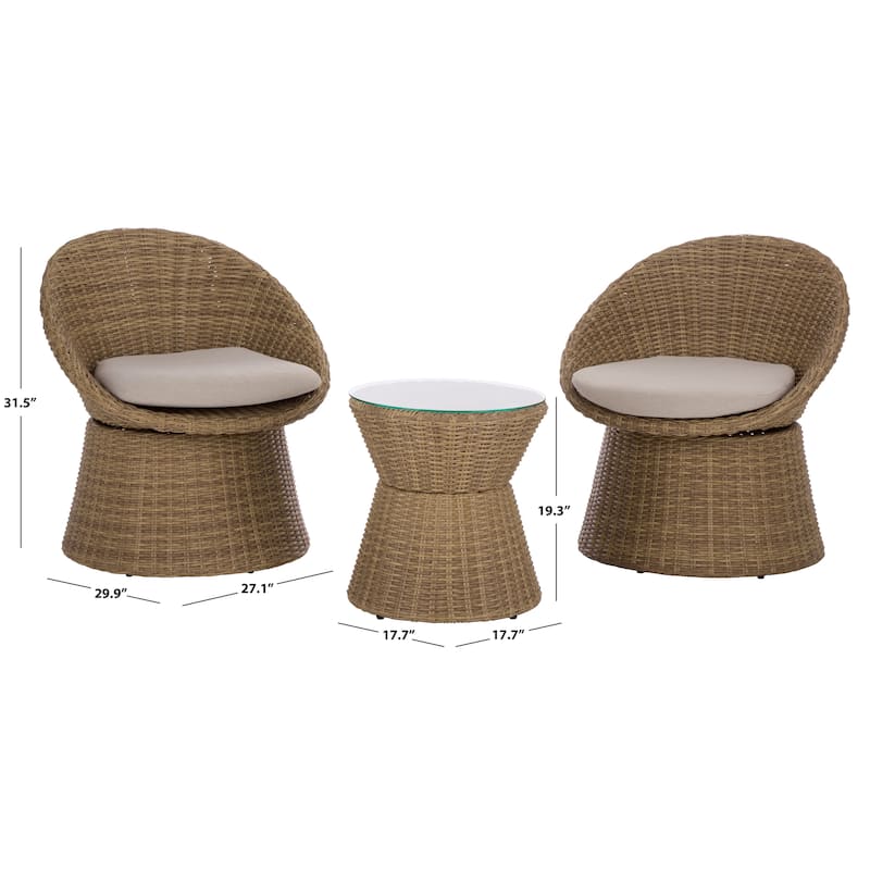 SAFAVIEH Outdoor Living Drew Swivel Bistro 3-piece Set - 27"W x 30"D x 32"H
