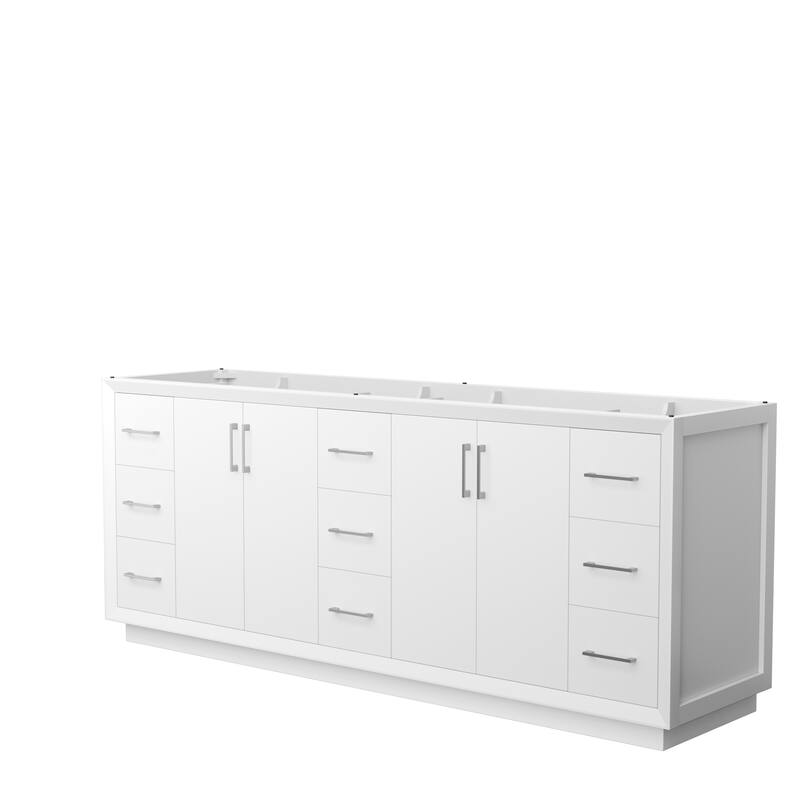 Strada 84-Inch Double Vanity Cabinet - White, Brushed Nickel Trim, No Top