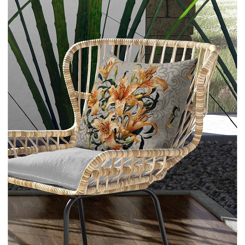 Enchanted Lily Affair Indoor/Outdoor Reversible Throw Pillow Grey and Orange