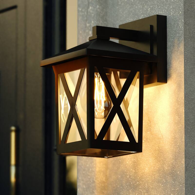 Rockford Aluminum 1 Light LED Compatible Black Transitional Outdoor Wall Lantern Clear Glass - 5.5-in W x 8.75-in H x 6.5-in D - Textured Black - 5.5-in W x 8.75-in H x 6.5-in D