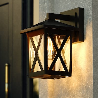 Rockford Aluminum 1 Light LED Compatible Black Transitional Outdoor Wall Lantern Clear Glass - 5.5-in W x 8.75-in H x 6.5-in D