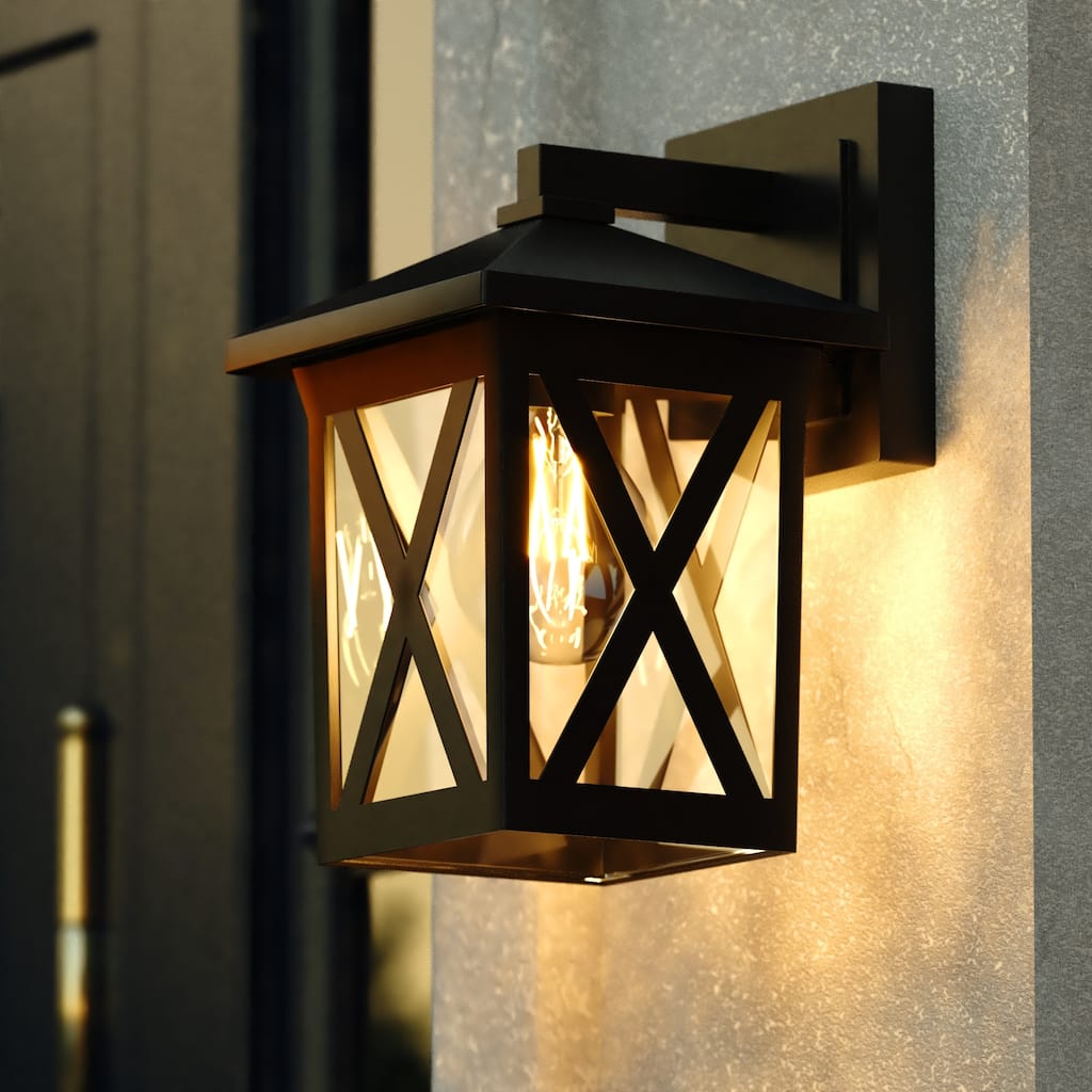 VAXCEL Rockford 8.75 in. H 1-Light Black Outdoor Wall Sconce, Rust-Resistant Aluminum, Clear Glass Shade, LED Compatible