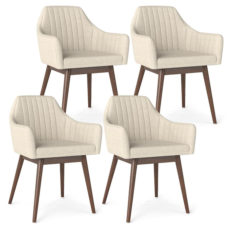 Gymax Set of 4 Dining Chairs Upholstered Kitchen Table Chairs w/ Solid - Beige