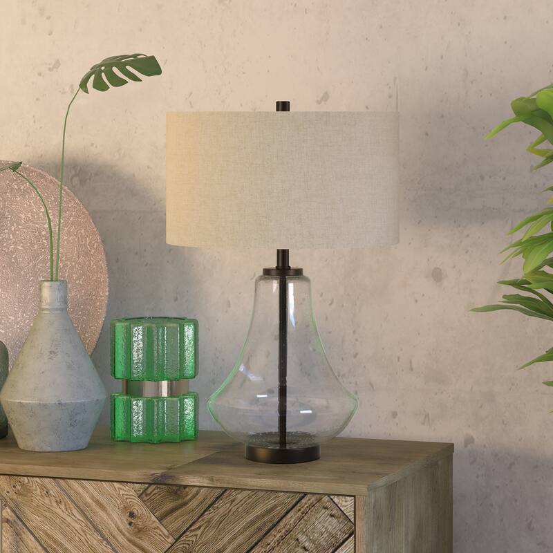 Leta Table Lamp in Seeded Glass with Flax Shade