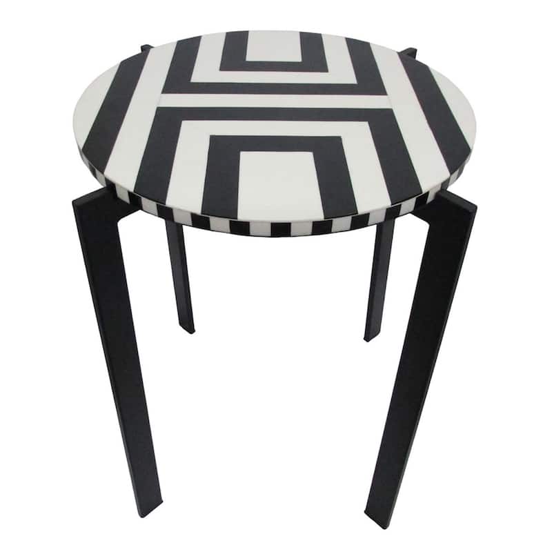 Wood Side Table Round Geometric Top Sleek Base - 23" Black/White - 20.5" x 17" x 22.5"