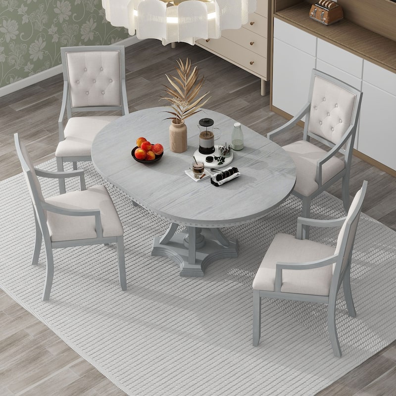 5-Piece Retro Dining Set with Extendable Fluted-Edge Table & Tufted Armchairs by Harper&Bright Designs