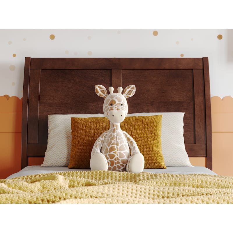 Solid Wood Sleigh Bed - Low Profile Platform Bed with Footboard - Twin Size Bed Frame