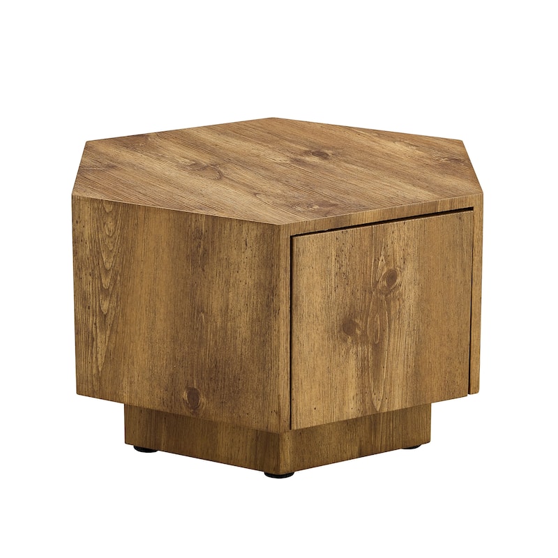GDFStudio Elowen Wood Coffee Table with Hexagonal Design and Drawer
