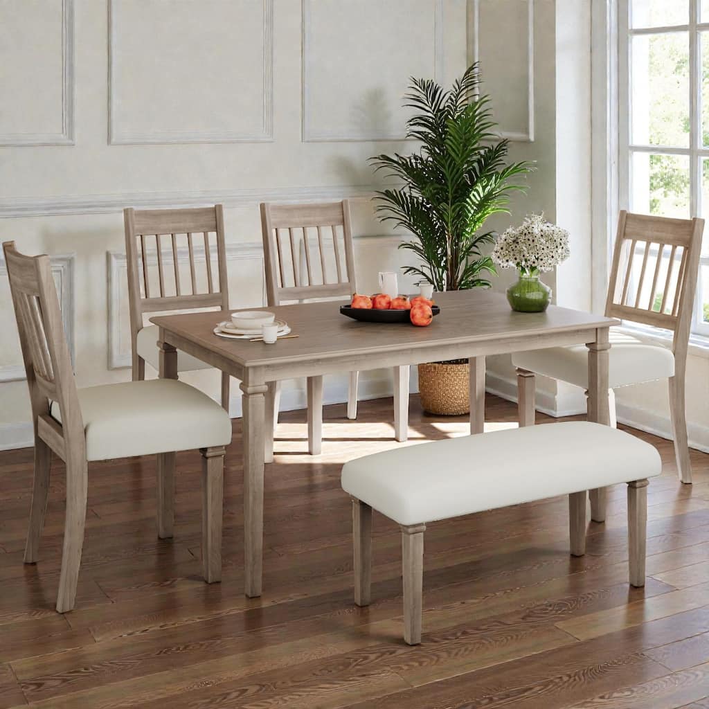 6-Piece Retro Dining Set with Wooden Table, 4 Chairs and Bench, Space-Saving Kitchen & Dining Room Furniture