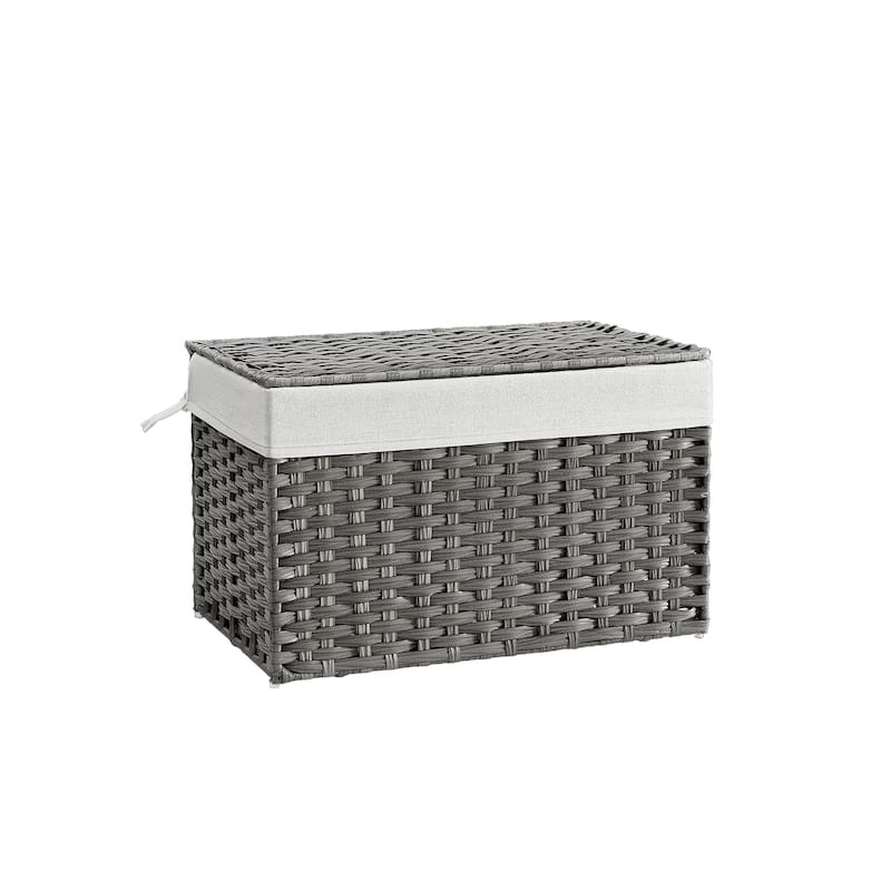 Portable Wicker Basket with Lid Waterproof Foldable Laundry Hamper with Washable Liner and Cut-Out Handles - 105L - Grey
