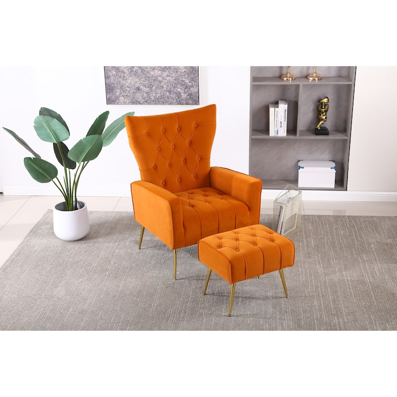 Orange 31.5" Velvet Button Tufted Arm Chair
