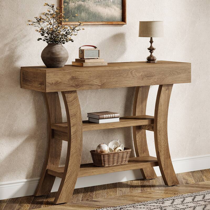 41" Entryway Console Table with Storage Shelves - Oak Brown