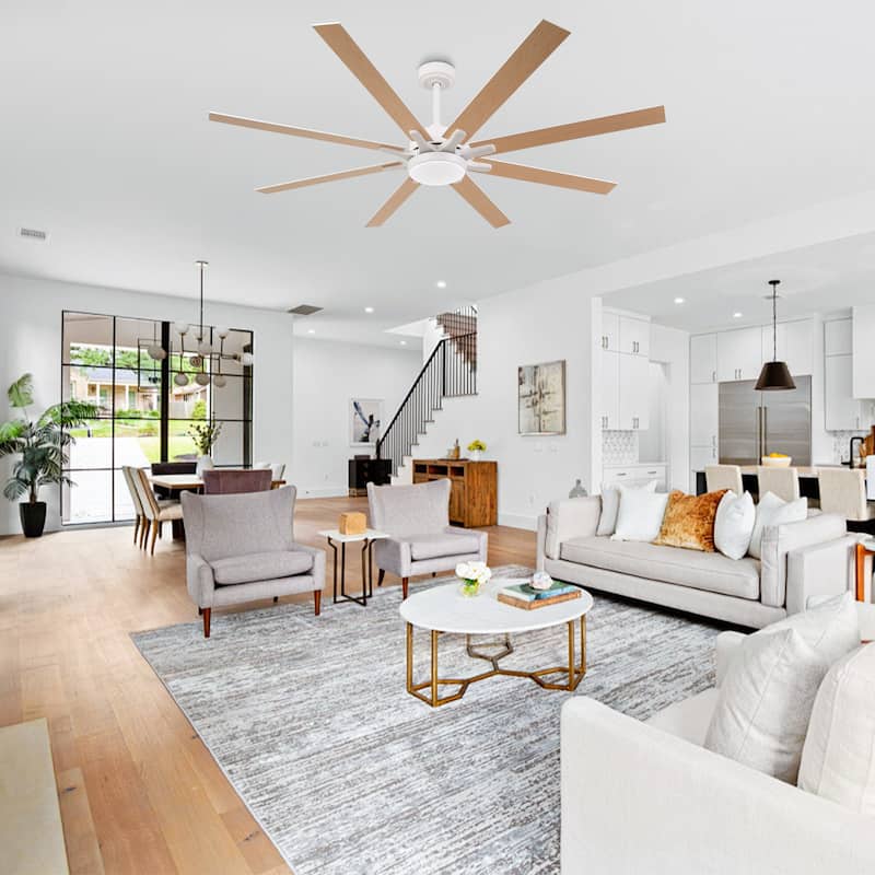 65" Farmhouse Gold Plywood Indoor Large Ceiling Fan with Light and Remote