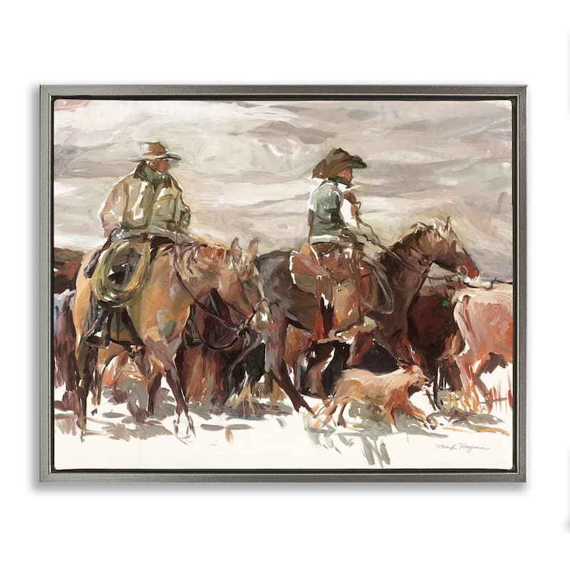 Stupell Round Up Cowboys Framed Floater Canvas Wall Art Design By Marilyn Hageman - 31 x 25 - Grey