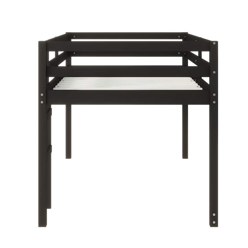 Twin size Rubber Wood Loft Bed with Ladder, 13 Strengthened Slats and Safety Guardrails