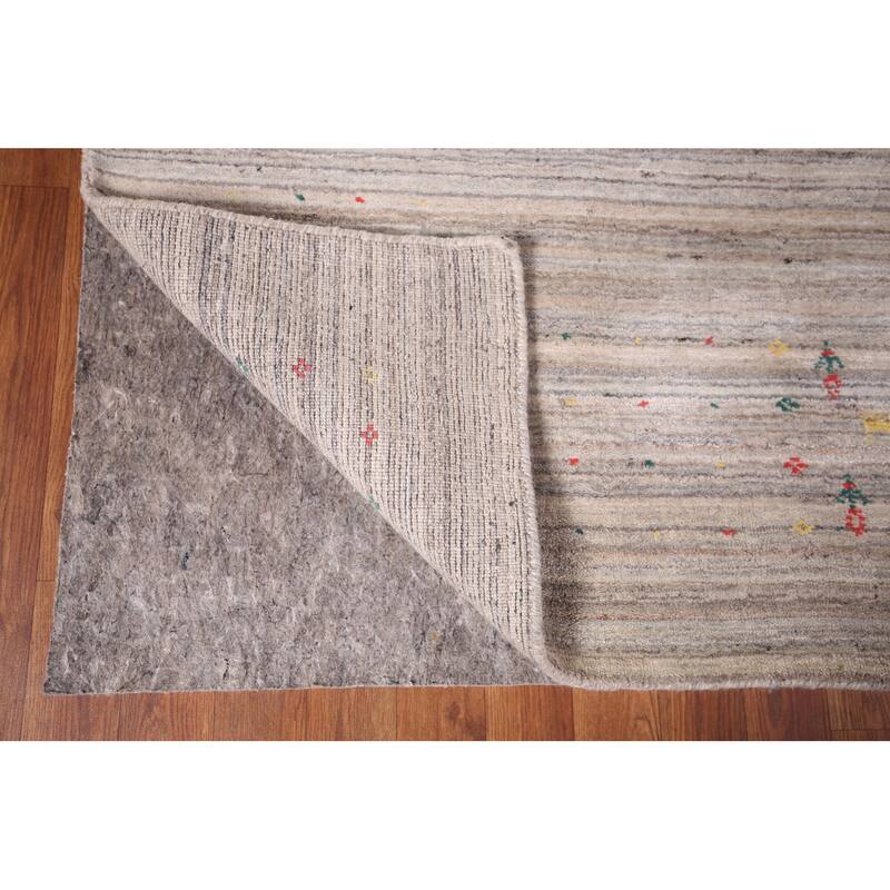 Tribal Striped Gabbeh Square Area Rug Handmade Wool Carpet - 7'10" X 7'11"