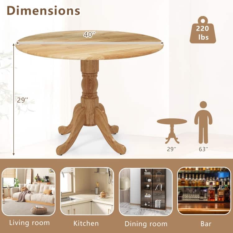 Rubber Wood Round Dining Table with Curved Legs and Adjustable Foot Pads - 40 x 40 x 29 inch (L x W x H)